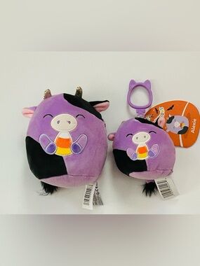 5” Squishmallows Alexie the Cow with Candy Corn & Matching Plush Clip Set (NWT)